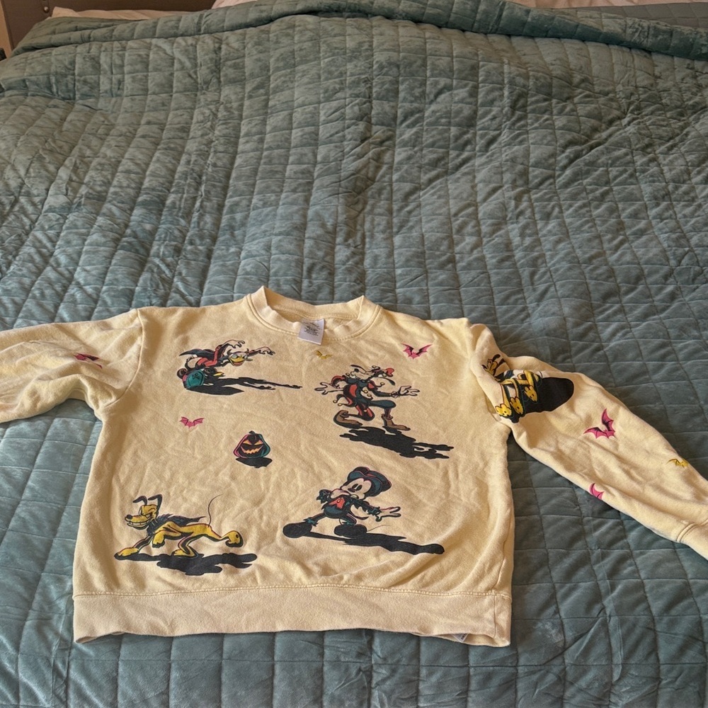 Disney Playful Halloween adult small Character Crewneck Sweater - Light Yellow